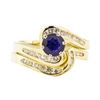Image 2 : 1.47 ctw Blue Sapphire And Diamond Ring And Band - 14KT Yellow Gold