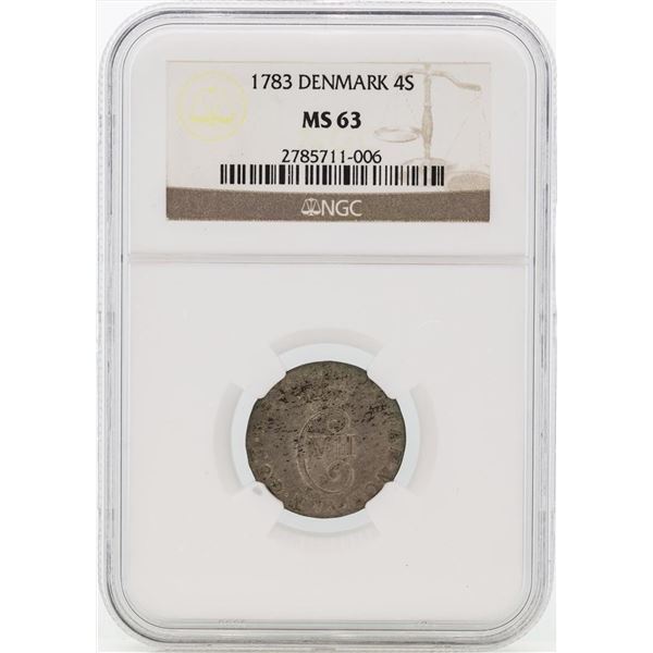 1783 Denmark 4 Skilling Coin NGC MS63