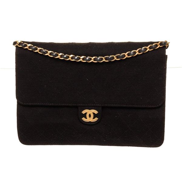 Chanel Black Lambskin Leather Chain Half Flap Shoulder Bag