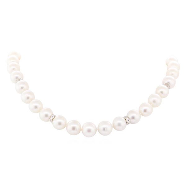0.71 ctw Diamond and South Sea Pearl Necklace - 14KT White Gold