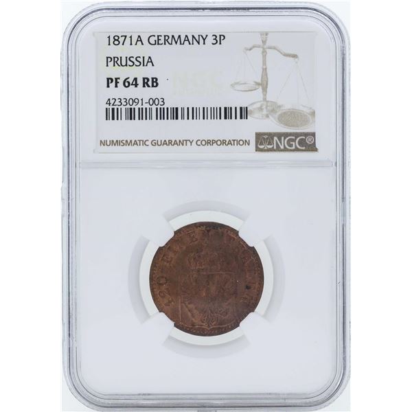 1871A Germany 3 Pfenninge Prussia Proof Coin NGC PF64RB