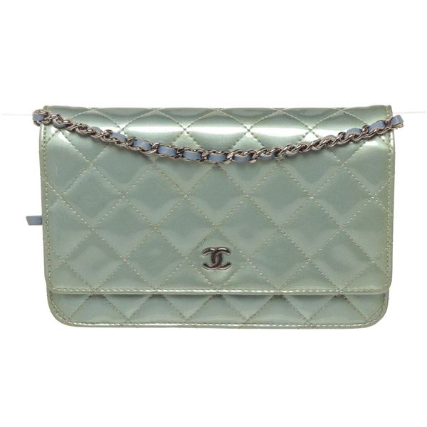Chanel Light Blue Patent Leather Woc Chain Bag
