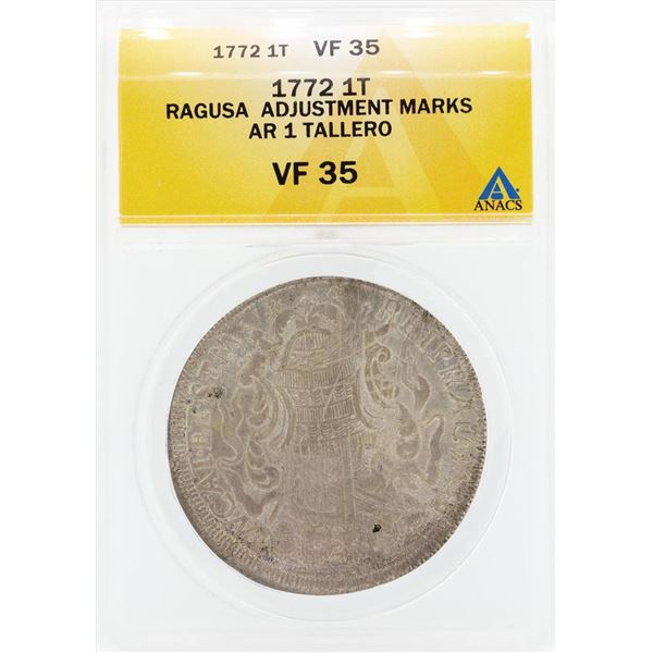 1772 Ragusa Adjustment Marks 1 Tallero Coin ANACS VF35
