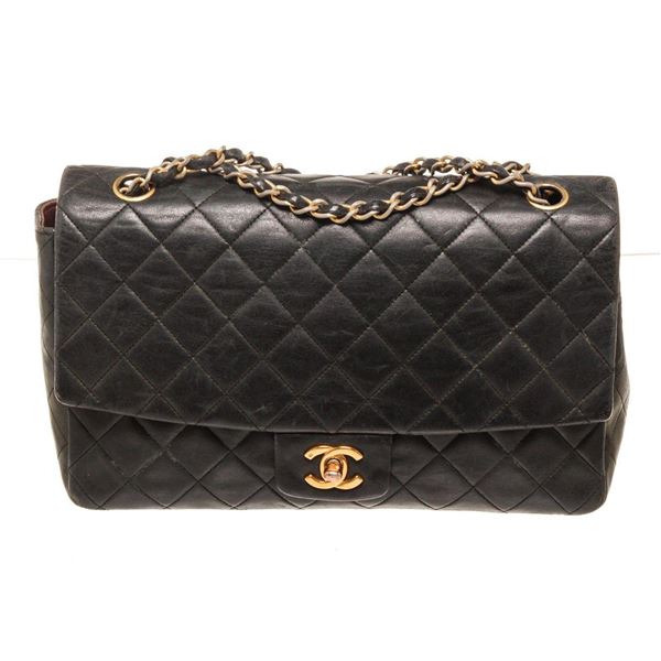 Chanel Black Leather Medium Single Flap Shoulder Bag