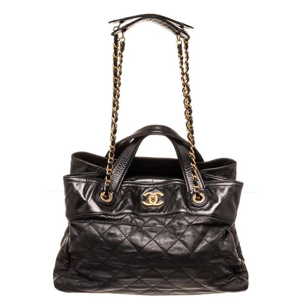 Chanel Black Labmskin Leather Stanbul Large Flap Shoulder Bag