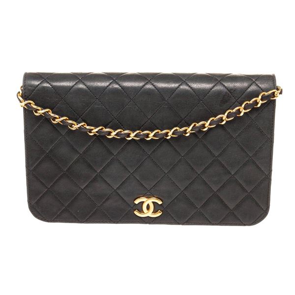 Chanel Black Taiga Leather Full Flap Shoulder Bag