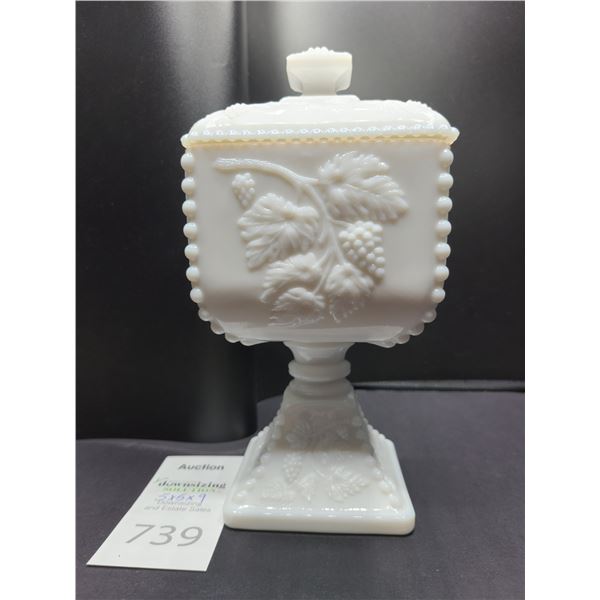 Milk Glass Lidded Dish Cat A