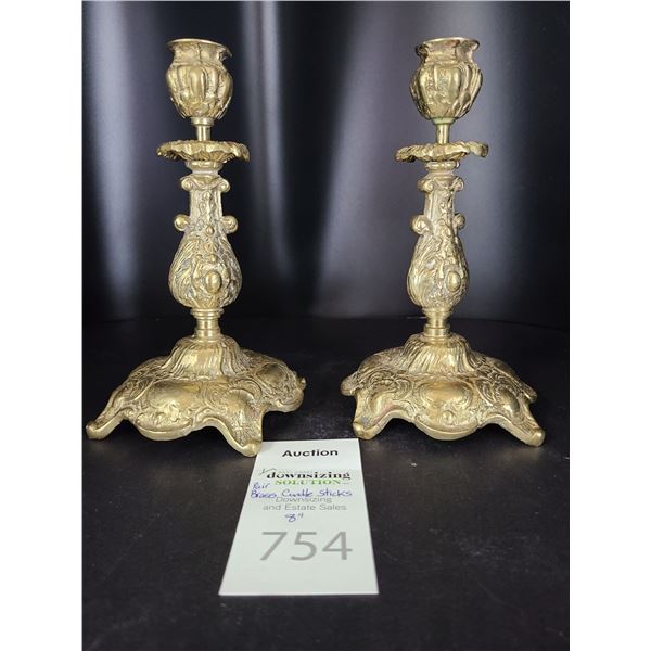 Pair Brass Candle Sticks Cat A