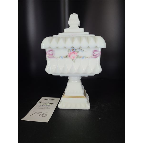 Painted Milk White Glass Dish Cat A