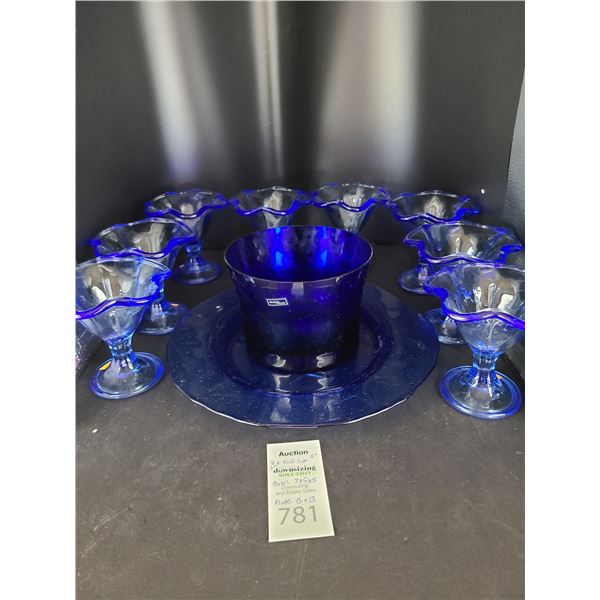 FootedBlue Glass Icecream Bowls Cat A