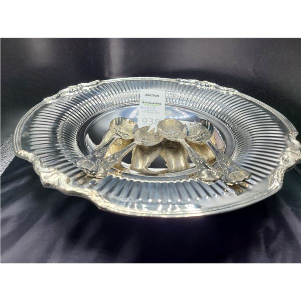 Silverplated Serving Spoons & Metal Tray Cat B