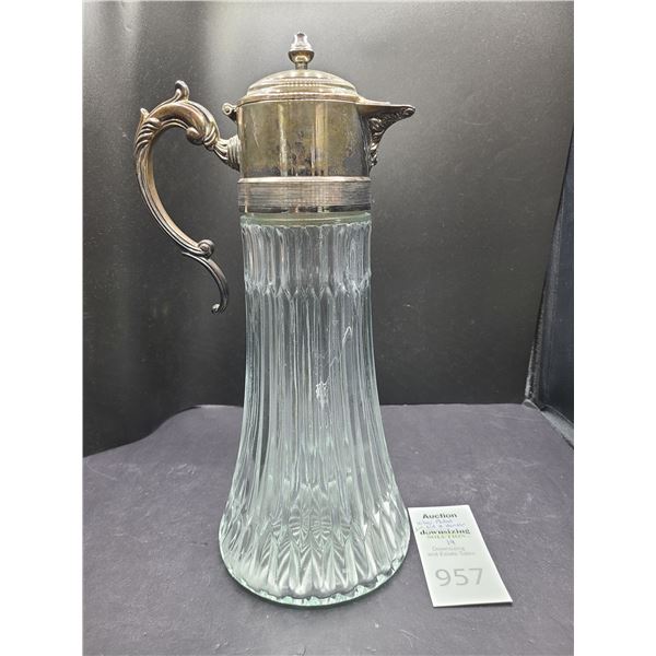 Silverplated Cut Glass Pitcher Cat B