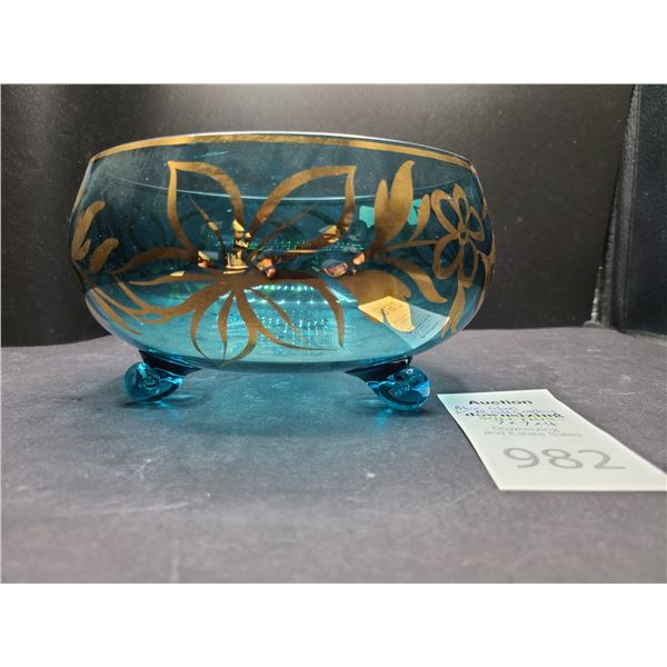 Footed Blue Glass Bowl with Gold Overlay Cat B