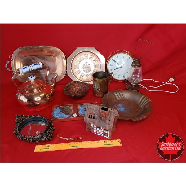 Copper Theme Combo: Teapot, Plates, Bowl, Clock, Tray, Mirror, etc (See Pics!)