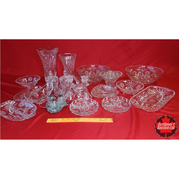 Vintage Cut Glass Collection (Vases, Service Bowls, Platters, Pickle Dish, Small Cruet Set, Candle S