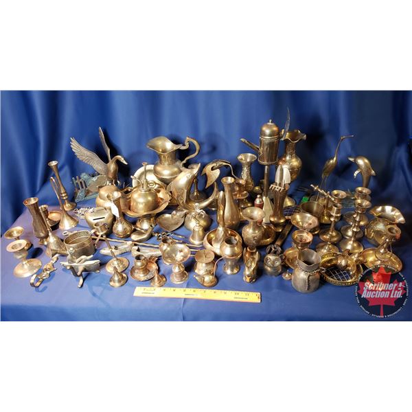 Incredible Collection of BRASS!  (Pitcher, Animals, Candle Stick Holders, Oiler, Flower Frogs, Bells