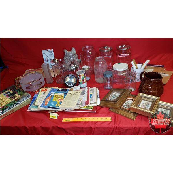 Collector Combo: Counter Top Canisters, Jars, Framed Pics, Readers Digest, Alarm Clock, Serving Bowl