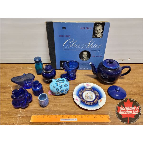 Blue Theme Group: Blue Skies Album, Tea Pot, Glass Boot, Ink Well, Piggy Bank, etc!) See Pics!