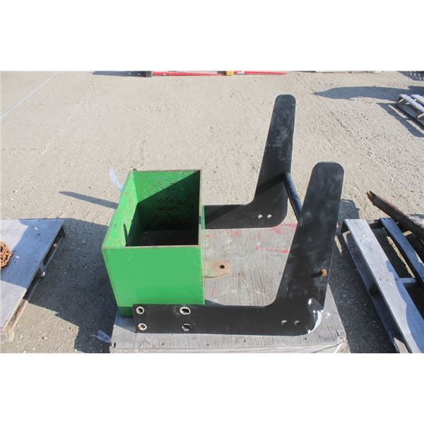 Homemade tractor front mount stone box and tractor front grill guard