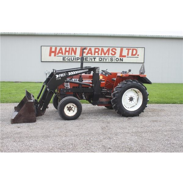Hesston 55-46 2wd tractor, Frey 7510 loader, 6' bucket, 14.9x28, 1 remote, 3485 hours