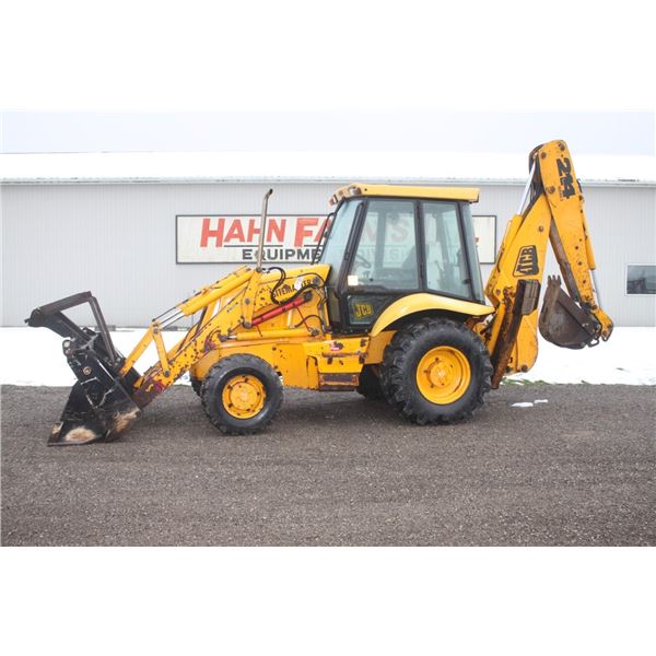 JCB 214 Series 3 Sitemaster , 4wd backhoe, cab, 4 and 1 bucket, flipover forks, 19.5x24, E-hoe, 4297