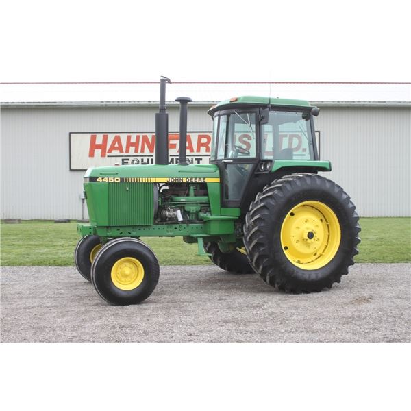 JD 4450 2wd tractor, cab, air, powershift, 2 remotes, 20.8x38, 4622 hours, good local tractor