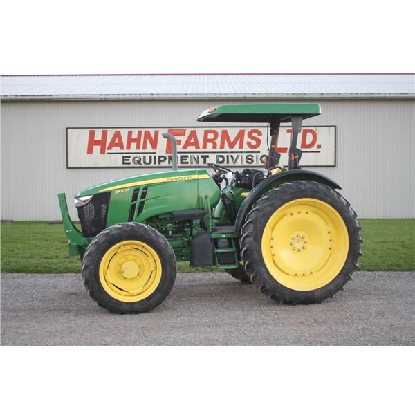 JD 5100M 4wd tractor, rops canopy, 32F/16R Power Reverser Plus, 2 remotes, 300/95R46, loader ready, 