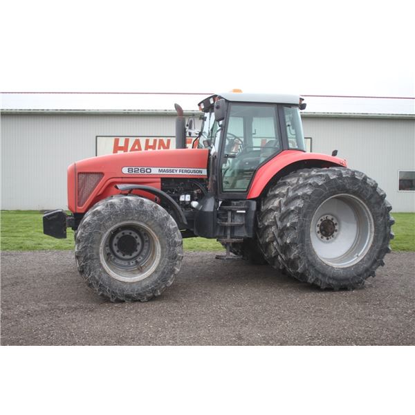 MF 8260 4wd tractor, cab,air, 420/90R30 front T rail duals, 650/65R42 rear axle duals, 4 sets of rem