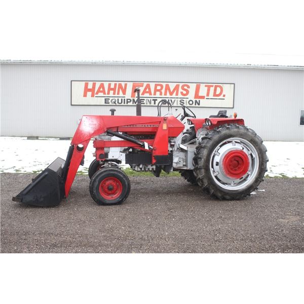 MF 180 2wd tractor, Allied 594 loader, 6' bucket, 15.5x38, 2 remotes, 4252 hours, local unit