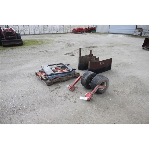 Set of gauge wheels and tire shields and assorted parts to fit Ginseng equipment