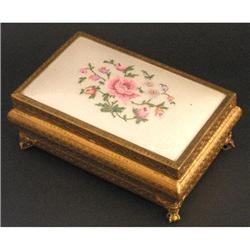 Petit Point Embroidered Silk, Brass Jewelry Box#2356185