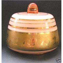 Cased Pink Czech Glass Gold Overlay Powder Jar #2356209