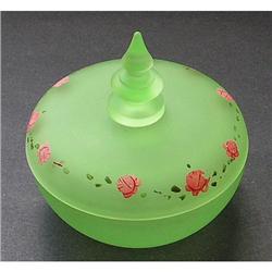 Tiffin Green Satin Depression Glass Vanity Jar #2356210