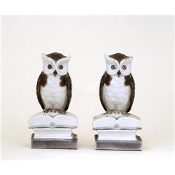 2 Old Japanese Kutani Owl Bookends Figurine #2356529