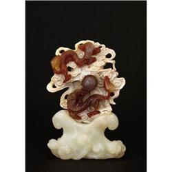 Chinese Agate & Stone Dragon on Wave Plaque  #2356558