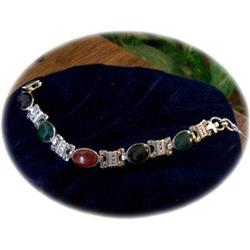 Sterling Marcasite & Gemstone Cab Bracelet #2371140
