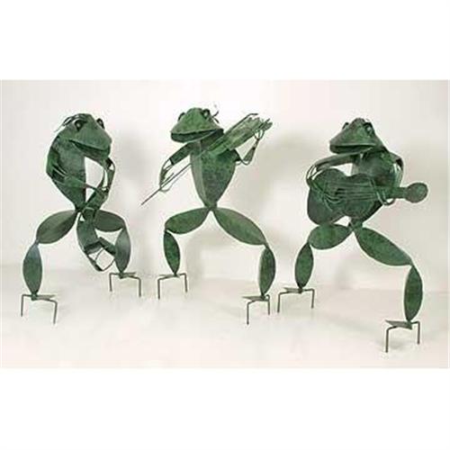 3 MUSICAL METAL GARDEN FROGS * LARGE STATUES 2371299