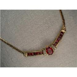 Estate 14K YG Gold Garnet Diamond Necklace #2371465