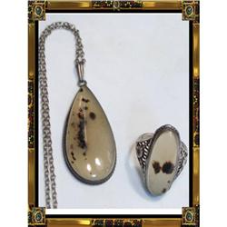 Victorian Picture Agate sterling necklace & ER #2371592