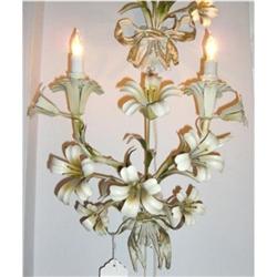 Pair of Tole White Lilly Wall Sconces / Lights #2371751