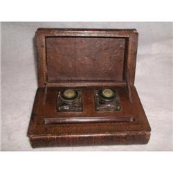 Leather Book Inkwells Dual England Mid 19th C #2393527