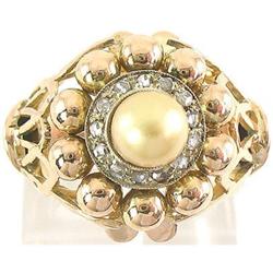 Antique 18K Gold Pearl Diamonds Victorian Ring #2393539