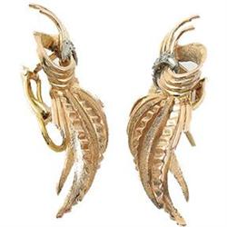18K Rose Gold Diamond Deco 1950's Earrings #2393551