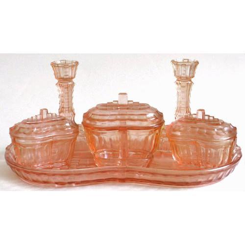 Pink Depression Glass Art Deco Vanity Set 2393751