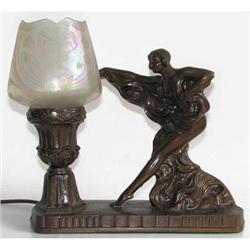 Opalescent Shade Art Deco Bronze Lady Lamp #2393761