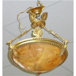 Antique Alabaster and Bronze Chandelier Fixture#2393894