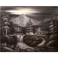 ORIG OIL PAINTING LANDSCAPE IN BLACK & WHITE #2393921
