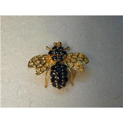 Estate 14K YG Yellow Gold Sapphire Bee Brooch  #2393956