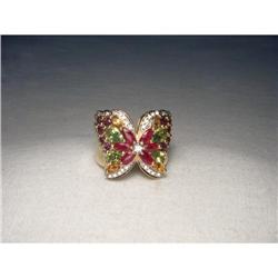 14K Yellow Gold Diamond Gemstone Butterfly Ring#2393959