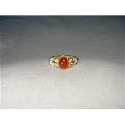 14K YG Orange Sapphire Spinel Diamond Ring #2394002